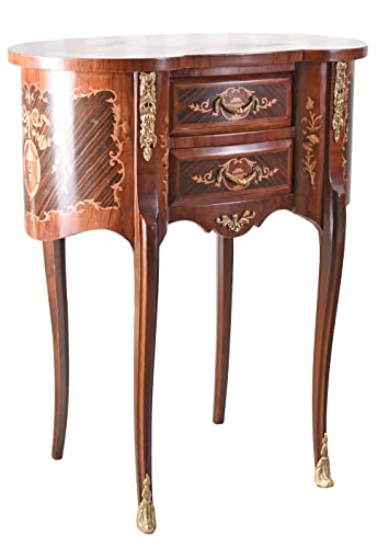PALAZZO INT Table Latérale „Comtesse Cosel “Baroque Commode avec Marqueterie De Edelhölzern Style Ancien D'Appoint Raccords en Laiton & 2 Tiroirs...
