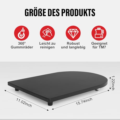 Bambus Gleitbrett für Thermomix TM7 mit 360° Rollen, Müheloses Verschieben des TM7 Hochwertiger Rollbrett Zubehör mit Rutschfest Gummifüße, Sicheren Stand Schwarz