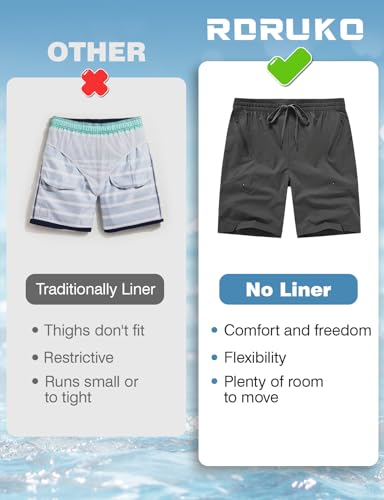 Rdruko Men's Board Swim Shorts Trunks 9" Long Swimming Beach Swimwear Boardshorts Athletic Zipper Pockets - No Mesh Liner (Iron Grey, 2XL)4