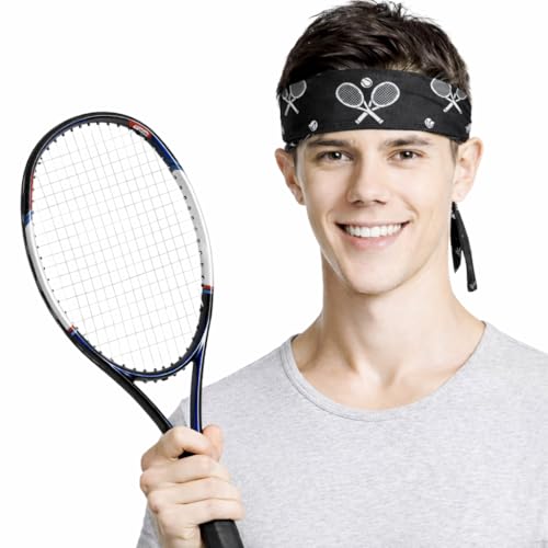Image of Sweatband Headband for Men and Women | Moisture Wicking Sports Head Tie | Athletic Head band for Tennis Running Gym Cycling | Adjustable Paisley Headband for Long Hair Sports