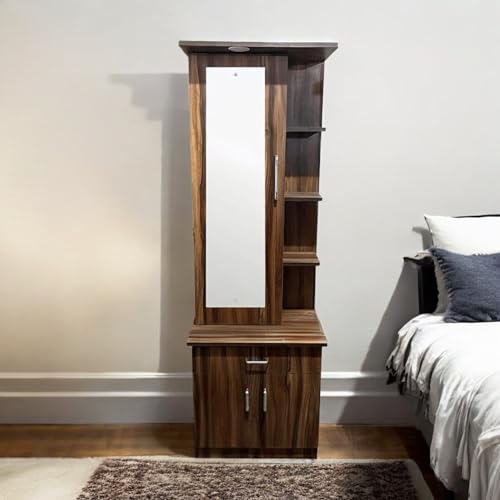 Image of CASPIAN Furniture Engineered Wood Dressing Table with Mirror | with Mirror, Drawers & Storage Shelf | Makeup Vanity Cabinet for Bedroom & Kids Room | Modern & Durable Furniture Unit