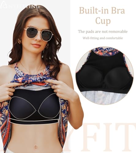 Image of ANYFITTING Summer Dress with Built in Bra Casual Beach Sundress Flowy Halter Mini Short Dresses for Women 2026