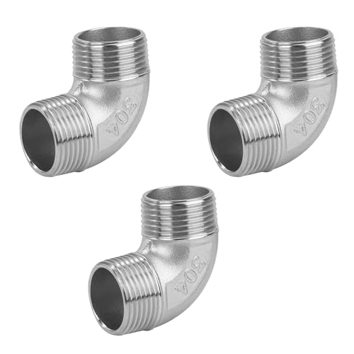 Conector de Tubo de Codo de Acero Inoxidable 304, 3 Piezas 3/4 Macho a 3/4 Macho Rosca Accesorios de Tubería de Codo de 90 Grados para Agua, Conexión, Conversión