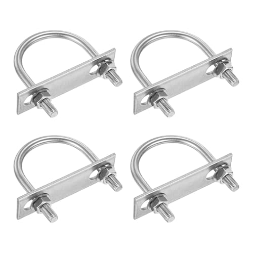 Image of DTGN M8x51x78mm U Bolts Round Kit - 4Set - 304 Stainless Steel U-Bolt Kit with Nuts, Washers, Frame Plate - Good for Pipe, Trailer, Automotive, Leaf Spring Fastener