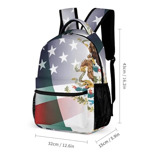 Flag of Mexico And U.S. 3 PCS Backpack Set Casual Daypack with Insulated Lunch Bag & Pencil Case2