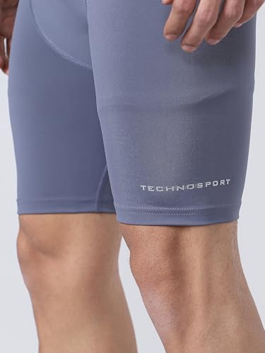 Image of TECHNOSPORT Men Solid Slim Fit Sports Compression Tights with ElastoLITE