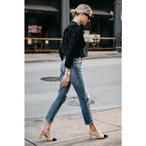 CKSNDLF Women Slingback Pumps Chunky High Heels Splicing Round Toe Comfortable Casual Wedding Shoes for Women Dress Shoes4