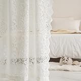 ALIGOGO Ivory Lace Curtains for Bedroom 63 inch Length-Luxury Flowers Sheer Lace Curtains 63 inch Le