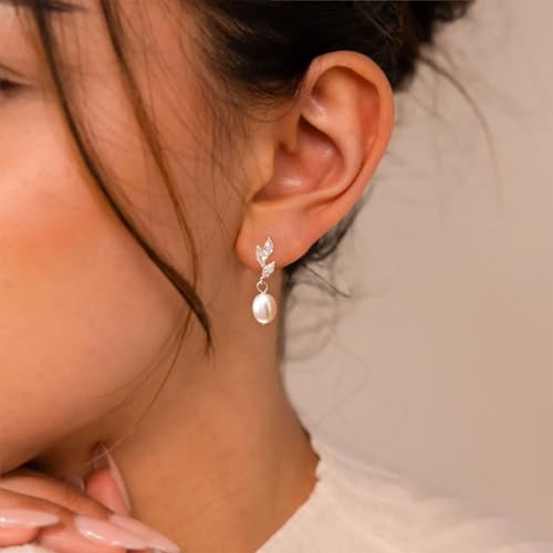 Pearl Earrings for Women Delicate Women's Gold Earrings 14K Gold/Silver Plated Cubic Zirconia Dangle Earrings Clip Pendant Pearls Simple Everyday Jewelry Gifts2