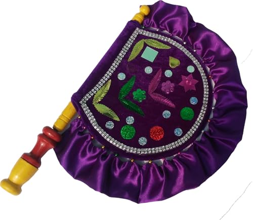 Image of Handicrafts Purple pankhi | Decorative pankhi | Designer pakhi | pankhi Hand Fan | pankhida | pankhi Fan | pankhi Hand Fan for Wedding | Velvet Both Side Designing pankhi | (Pack of 1)