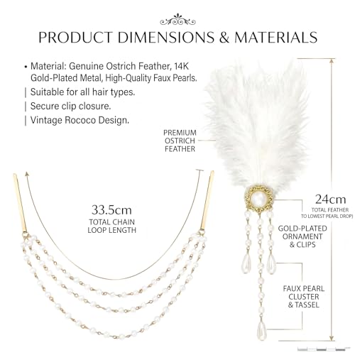 2Pcs Accesorios para el Cabello Victoriano para Mujeres, Clips de Barrette con Pluma de Avestruz y Borla de Perla Estilo Reina del Renacimiento del Siglo XVIII, Disfraz Marie Antoinette Peinado Colmena Rubio miniatura 2