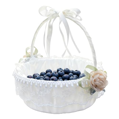 Cestas de flores para niñas, con asa plegable de perlas para bodas, caja de soporte, cesta de pétalos de flores, para ceremonia, recepción, Pascua, ducha, decoración del hogar, uso interior y exterior