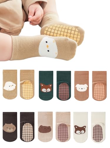 Baby Non-Skid Sock Non Slip Toddler Sock with Grips Anti-Slip Crew Sock for Infant Toddler Boy Girl 6 Pairs