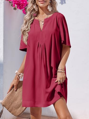 Image of Wenrine Womens Flutter Short Sleeve Mini Dress Casual V Neck Loose Flowy Summer Dresses