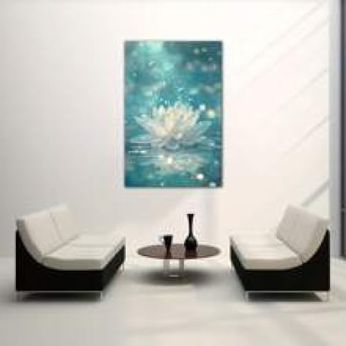 Peinture murale zen lotus blanc sur toile 70x100cm décorative avec cadre interne - 5