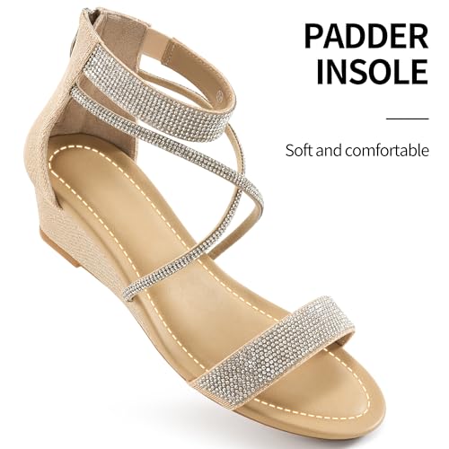 HARENCE Wedge Sandals for Women Dressy: Comfortble Ankle Strap Zipper Low Heels Shoes Fashion Sparkly Summer Sandals3