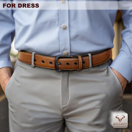 Image of BULLIANT Men Belt 2Pack-Leather Belt 7Holes Comfortable For Men's Dress Casual Jeans 1 3 /8 inch