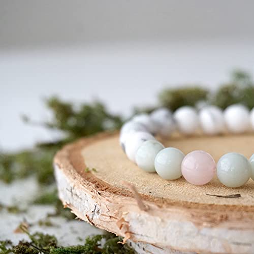 Designs By Nature Gems Handmade White Howlite Rose Quartz Blue Amazonite Mala Bracelet, January Birthstone #TOP5