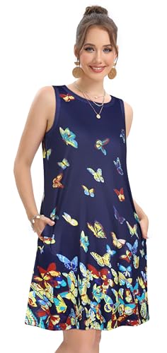 Image of elescat Women's Summer Dresses 2026 Beach Casual Sleeveless Floral Print Tank Loose Sundress with Pocket