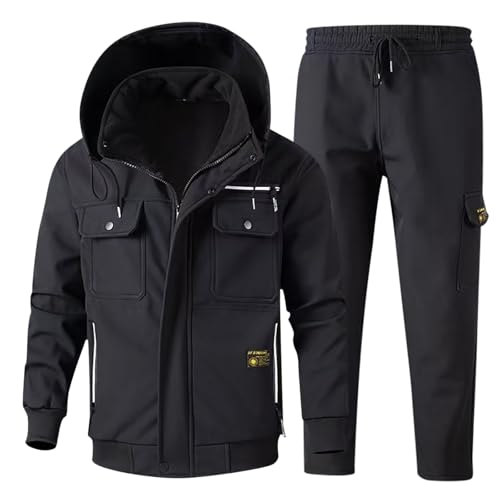 Generisch Warmes, isoliertes Jacken- und Hosenset für Herren, Dickes Fleecefutter, Arbeitskleidung für Herbst und Winter, strapazierfähige Outdoor-Kleidung (Black, 170) 2026 Winteranzug
