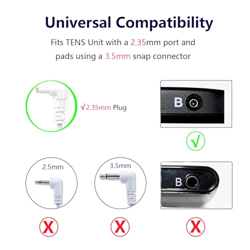 Image of 4 Pack Replacement TENS Lead Wires - 2.35mm Shielded Plug to Snap Electrode Cables - Compatible with TENS EMS Units and Snap Pads - Upgraded Durability for Electric Muscle Stimulator