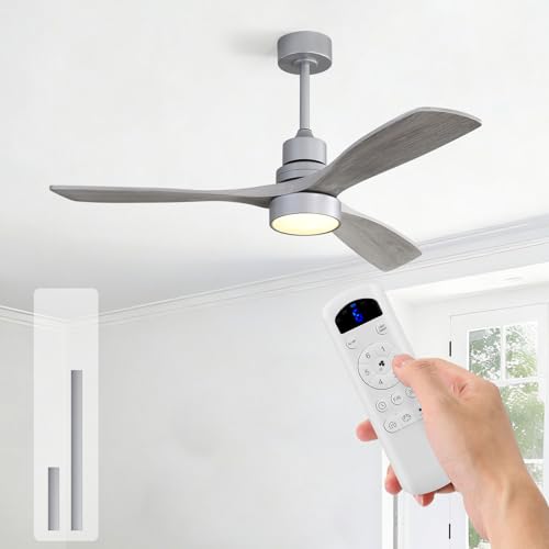 Image of Sofucor Ceiling Fans with Lights, 52 Inch Low Profile Flush Mount Mordern Wood Ceiling Fan with Remote for Indoor Farmhouse Bedroom Living Room Outdoor Patio Porch, Reversible DC Motor