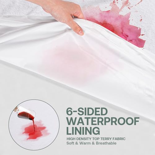 King Mattress Protector Cover【Sealed Zipper+Terry Cloth】 76\"x 80\" Fits [13/14/15/16 in] Deep, 6-Side Encases Waterproof Breathable Mattress Pad Cover - Thumbnail 4