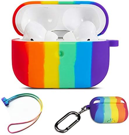 Cute Colorful Case for Airpods Pro,Rainbow Pattern Soft Silicone Protective Case with Anti Lost Rope for AirPods Pro 2019,Rainbow Colors Protective Cover for Airpods Pro