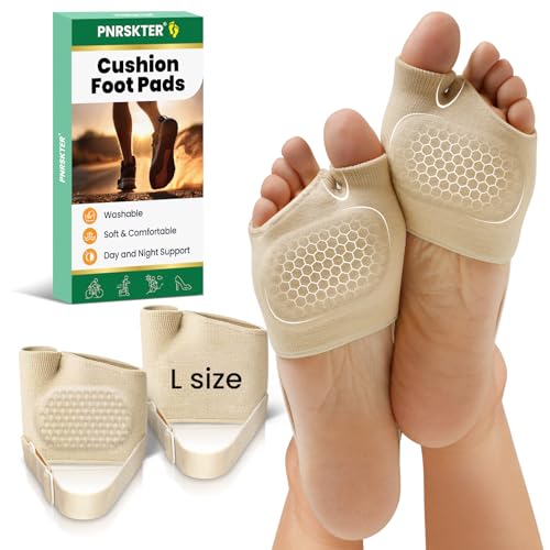 Pnrskter Metatarsal Pads with Adjustable Heel Strap 2PCS Gel Metatarsal Pads for Women Breathable Ball of Foot Cushion Pads for for Pain Relief Foot Pads for Walking Running or Standing (L Size)
