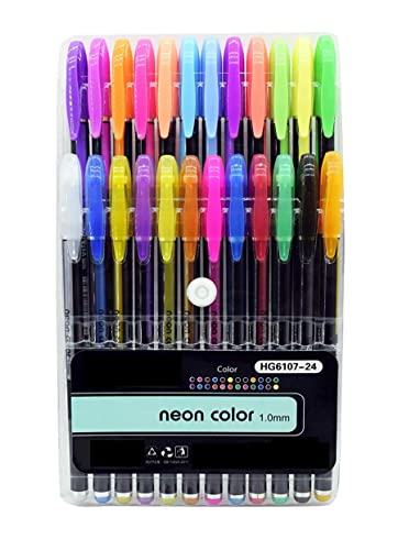 Image of TRU TOYS Neon Color Gel Pen Set consisting Fluorescent, Metallic, Glitter, and Pastel Colour pens for DIY Art & Crafts (Sketching, Drawing & Painting Purpose) (24 Pieces)