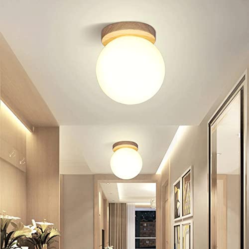 Lámpara de techo de bola de cristal y madera para dormitorio 5