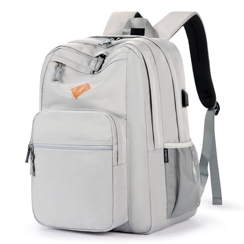 Image of ZORFIN 36L Backpack for College, and Travel: Water Resistant Bookbag with 8 Compartments - Grey
