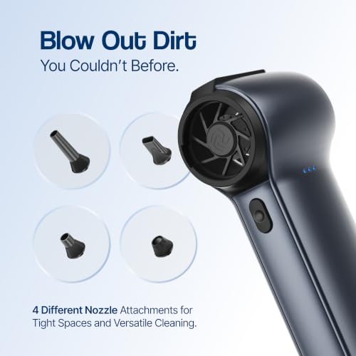 Image of Ambrane Air Blower /Duster, Powerful Airflow to Remove Dust or Dirt, 11000RPM Airflow, 190mins RunTime, Compact & Portable, 120W BLDC Motor, Adjustable Speed Modes, 4 Nozzles, Type C (AeroFlow 01,Grey)