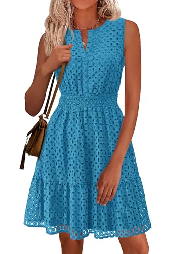 PRETTYGARDEN Women's Summer Dresses 2026 Sleeveless V Neck Eyelet Hollow
