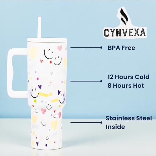 Image of CYNVEXA Tumbler with lid and Straw 1200ML Cup Stainless Steel Vacuum Insulated Tumbler for Water, Iced Tea or Coffee 1.2L Office Gym Travelling (Smileys COCOUNUT Cloud)