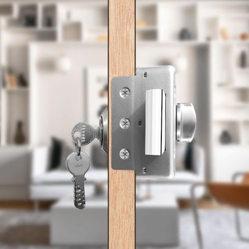 Image of VOLO Heavy Duty Tri-Bolt Rim Lock - Secure Dead Lock with Keys for Main Door, Single & Double Doors, Left & Right-Handed Use - Ideal for Home & Office (Pack of 1) (MT-04 (Satin))