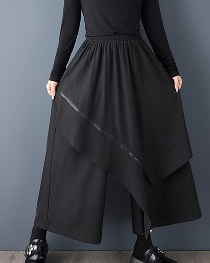 ellazhu Women's Skirt Pants Loose Wide Leg Patchwork Design Irregular GZ774 A - Image 4