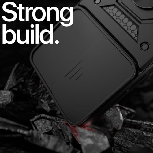 Image of Outlouders Back Cover for Samsung Galaxy M36 5G | D10 Tough Armor 360 Protection Case with Sliding Camera Shield & Ring Holder Stand Bumper Case (Black)