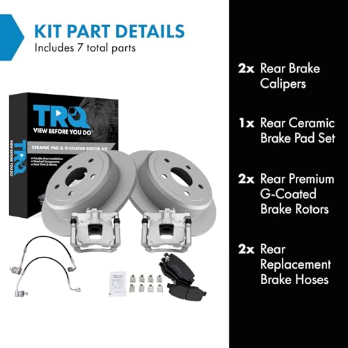 Image of TRQ Rear Brake Pad & Rotor Kit Ceramic Premium G-Coated Compatible with 2007-2013 Jeep Wrangler
