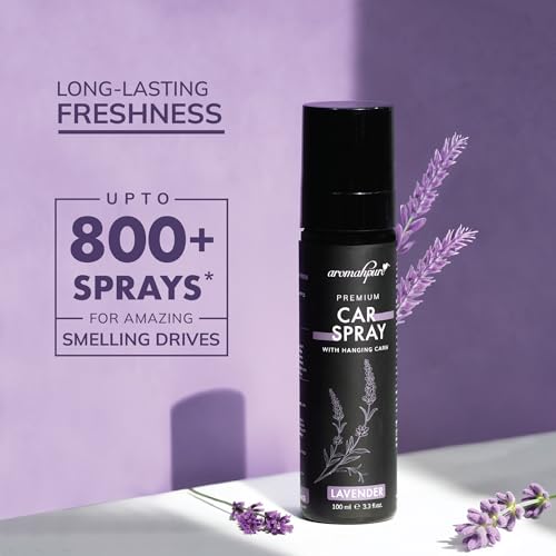 Image of Aromahpure Lavender Car Perfume Spray | 100ml | with Hanging Card | Long Lasting 800+ Sprays Car Fresheners | Travel Friendly Car Air Freshener | CFC Free &Fast Acting Formula