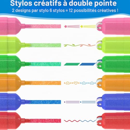 AECHY Lot de 6 feutres à double pointe à paillettes avec 6 couleurs et 6 styles de lignes ondulées, surligneurs scintillants pour la prise de notes, le journal, le scrapbooking et les fournitures – vue 7
