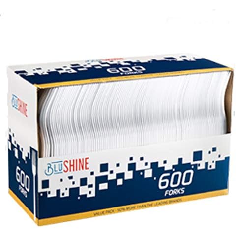 BluShine [600 Pack] White Disposable Plastic Forks - Practical Cutlery for Parties, Lunches, Picnics, and Long Trips - Great for Meals, Desserts, or Appetizers Cover