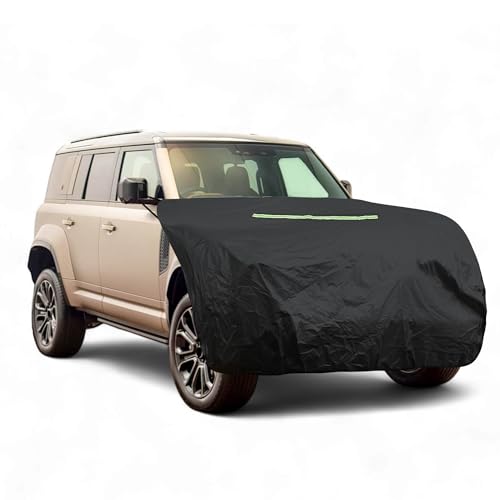 FUELHOOD SUV/オフロード車用 Lサイズ フロントカバー ボンネットカバー ヘッドライト黄ばみ防止 保護 裏起毛 uvカット 雹対策 蛍光反射 防風ロープ付き ブラック 長さ220cm 内装パーツ アクセサリー