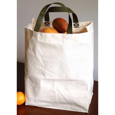 Turtlecreek Made in USA Cotton Canvas Reusable Grocery Tote Bag w/Short Green Handles - Regular Size Cover