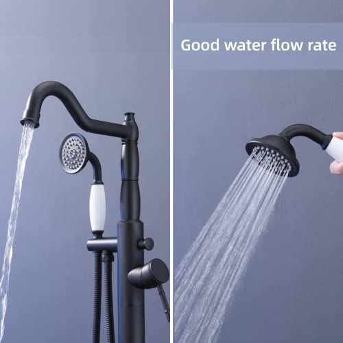 Seablueky Freestanding Bathtub Faucet Free Standing Tub Faucet Matte Black Tub Filler Stylish Brass Stand Alone Clawfoot Tub Faucet Tub Fillers Floor Mount Tub Filler With Rotate Handheld Shower #TOP2