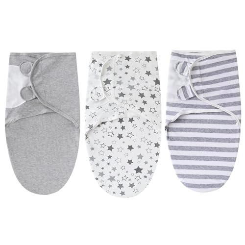 Image of JUNQIAKO 3 Pack Baby Swaddle Sleep Sack Set for 0-3 months Soft Cotton Newborn Wearable Swaddle Wrap for Boys Girls