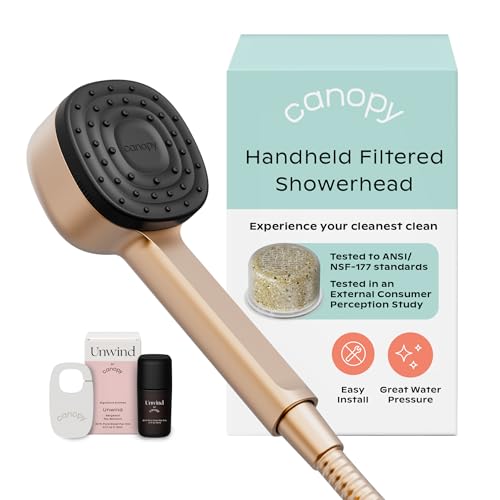 Image of Canopy Handheld Filtered Shower Head & Scalp Massager - High Pressure Shower Head Filter for Hard Water - Reduce Impurities for Healthier Scalp, Skin & Hair - Hair Growth - Brass