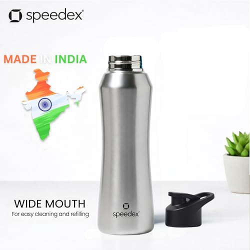 Image of Speedex Stainless Steel Water Bottle 1 Ltr, 1000 ml Metal Bottle For Daily, Office, School, Gym, Travel Use for Men, Women, Kids, Adults-Leak Proof Sipper Cap, BIS Approved, Silver, Set of 4