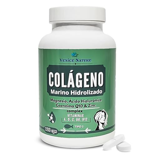 Colageno con Magnesio Acido Hialuronico 120 comprimidos | Colágeno Marino Hidrolizado Puro 2000mg...