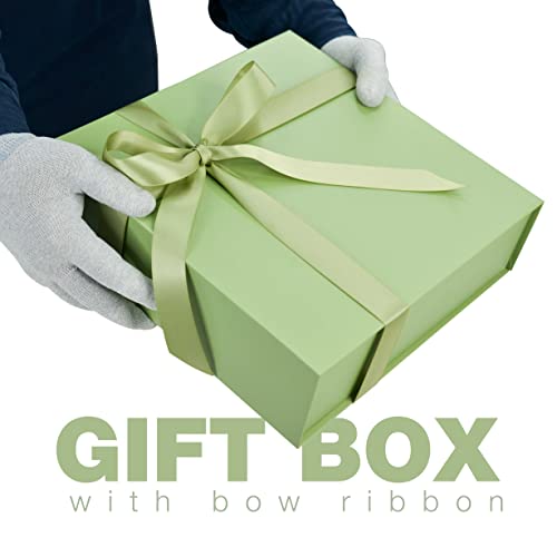 Image of RBS - Green Gift Hamper Box Empty, 2.5m Satin Spring Moss Ribbon (1 Pack) Hamper Boxes for Gift Empty (26 x 26 x 8cm) Gift Cardboard Box Empty Gift Packing Box Reusable gift boxes (Green)